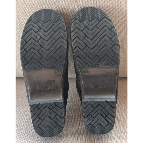 Dansko Shannon Clogs Mules Size 38 US 7.5-8 Tassels Blue Snake Suede Leather - Picture 7 of 9